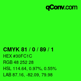 Farbcode: CMYK 81 / 0 / 89 / 1 | qconv.com