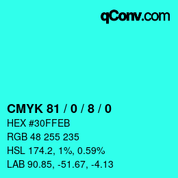 カラーコード: CMYK 81 / 0 / 8 / 0 | qconv.com