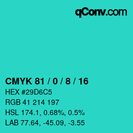 Color code: CMYK 81 / 0 / 8 / 16 | qconv.com