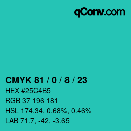 Color code: CMYK 81 / 0 / 8 / 23 | qconv.com