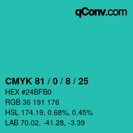 Color code: CMYK 81 / 0 / 8 / 25 | qconv.com