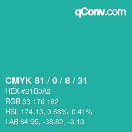 カラーコード: CMYK 81 / 0 / 8 / 31 | qconv.com