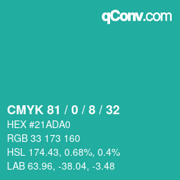 Color code: CMYK 81 / 0 / 8 / 32 | qconv.com