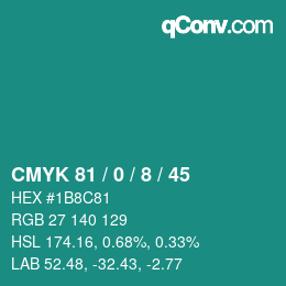 Color code: CMYK 81 / 0 / 8 / 45 | qconv.com