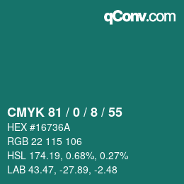 カラーコード: CMYK 81 / 0 / 8 / 55 | qconv.com