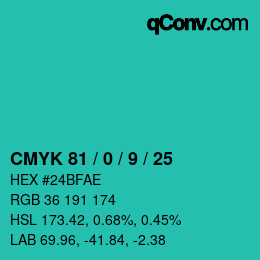 Farbcode: CMYK 81 / 0 / 9 / 25 | qconv.com