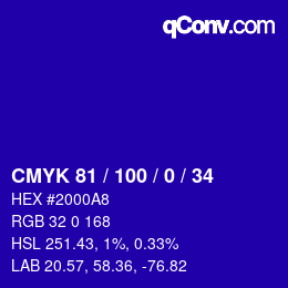 Color code: CMYK 81 / 100 / 0 / 34 | qconv.com