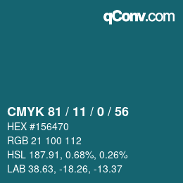 颜色代码: CMYK 81 / 11 / 0 / 56 | qconv.com