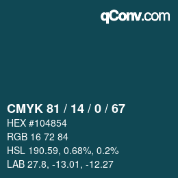 カラーコード: CMYK 81 / 14 / 0 / 67 | qconv.com