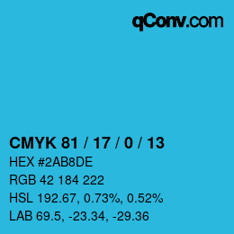 カラーコード: CMYK 81 / 17 / 0 / 13 | qconv.com