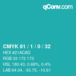 颜色代码: CMYK 81 / 1 / 0 / 32 | qconv.com