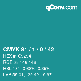 カラーコード: CMYK 81 / 1 / 0 / 42 | qconv.com