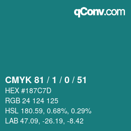 Color code: CMYK 81 / 1 / 0 / 51 | qconv.com