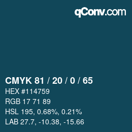 Color code: CMYK 81 / 20 / 0 / 65 | qconv.com