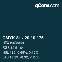カラーコード: CMYK 81 / 20 / 0 / 75 | qconv.com