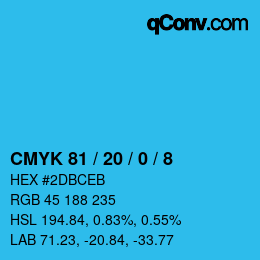 カラーコード: CMYK 81 / 20 / 0 / 8 | qconv.com
