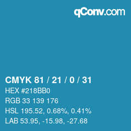 Color code: CMYK 81 / 21 / 0 / 31 | qconv.com