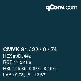 Color code: CMYK 81 / 22 / 0 / 74 | qconv.com
