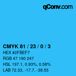 カラーコード: CMYK 81 / 23 / 0 / 3 | qconv.com