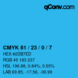 Farbcode: CMYK 81 / 23 / 0 / 7 | qconv.com