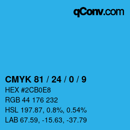 颜色代码: CMYK 81 / 24 / 0 / 9 | qconv.com