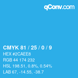颜色代码: CMYK 81 / 25 / 0 / 9 | qconv.com