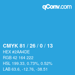 颜色代码: CMYK 81 / 26 / 0 / 13 | qconv.com