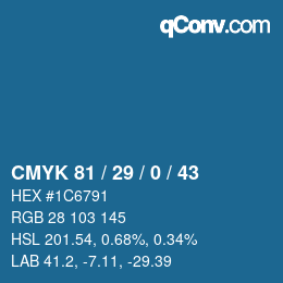 颜色代码: CMYK 81 / 29 / 0 / 43 | qconv.com