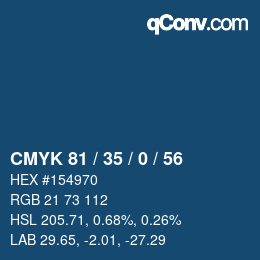 Farbcode: CMYK 81 / 35 / 0 / 56 | qconv.com