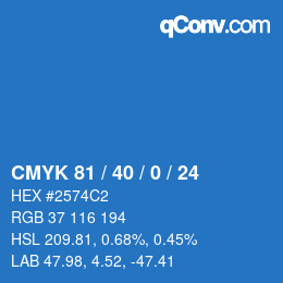 カラーコード: CMYK 81 / 40 / 0 / 24 | qconv.com
