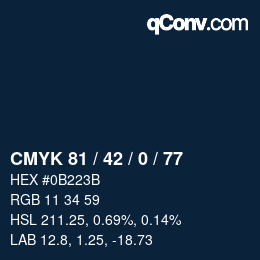 カラーコード: CMYK 81 / 42 / 0 / 77 | qconv.com