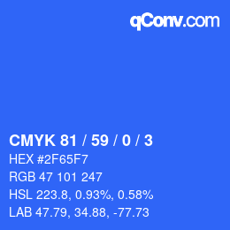 カラーコード: CMYK 81 / 59 / 0 / 3 | qconv.com