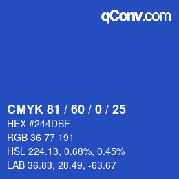 カラーコード: CMYK 81 / 60 / 0 / 25 | qconv.com
