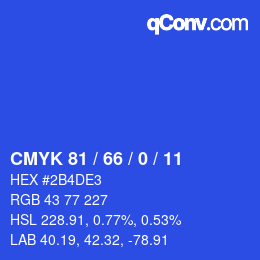 Color code: CMYK 81 / 66 / 0 / 11 | qconv.com