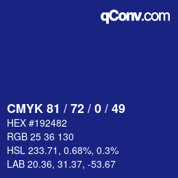 Color code: CMYK 81 / 72 / 0 / 49 | qconv.com