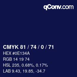 Color code: CMYK 81 / 74 / 0 / 71 | qconv.com
