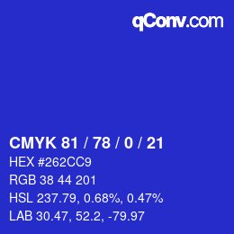 Color code: CMYK 81 / 78 / 0 / 21 | qconv.com