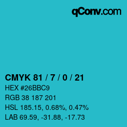 颜色代码: CMYK 81 / 7 / 0 / 21 | qconv.com