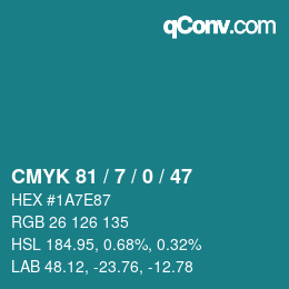 カラーコード: CMYK 81 / 7 / 0 / 47 | qconv.com