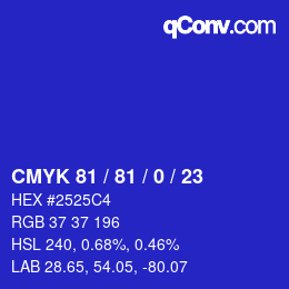 Color code: CMYK 81 / 81 / 0 / 23 | qconv.com