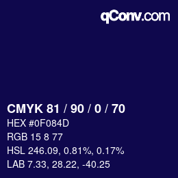 颜色代码: CMYK 81 / 90 / 0 / 70 | qconv.com
