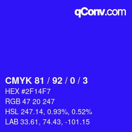 カラーコード: CMYK 81 / 92 / 0 / 3 | qconv.com