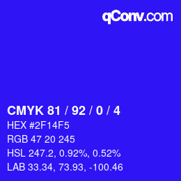 颜色代码: CMYK 81 / 92 / 0 / 4 | qconv.com