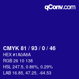 Color code: CMYK 81 / 93 / 0 / 46 | qconv.com