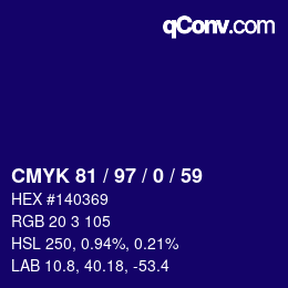 颜色代码: CMYK 81 / 97 / 0 / 59 | qconv.com
