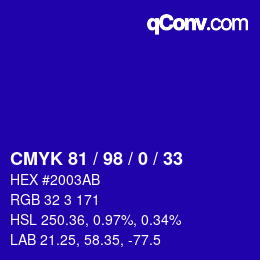 颜色代码: CMYK 81 / 98 / 0 / 33 | qconv.com