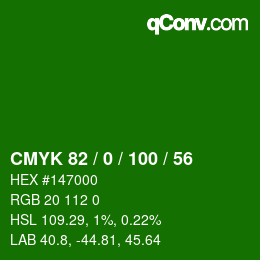 颜色代码: CMYK 82 / 0 / 100 / 56 | qconv.com