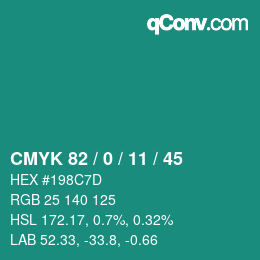 Color code: CMYK 82 / 0 / 11 / 45 | qconv.com