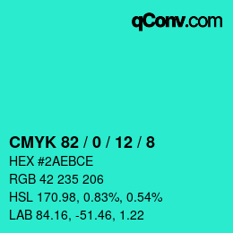 カラーコード: CMYK 82 / 0 / 12 / 8 | qconv.com