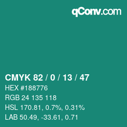 Color code: CMYK 82 / 0 / 13 / 47 | qconv.com
